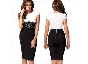 فستان هالتر صيفي للنساء - ابيض و اسود