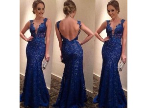 زان يا فستان سهرة بقصة طويلة للنساء - ازرق