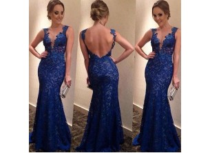 زان يا فستان سهرة بقصة طويلة للنساء - ازرق